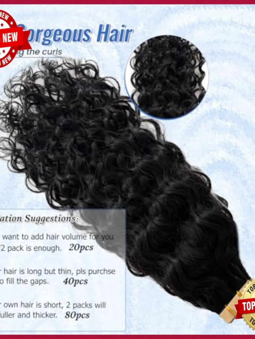 24 Inch Water Wave Tape In Human Hair Extensions 40 Pieces 100G